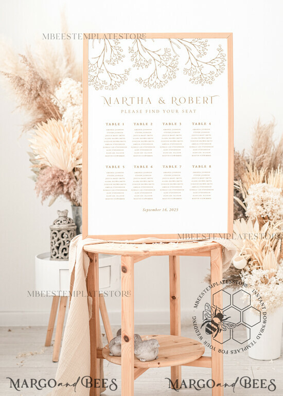 TEMPLETT wedding signs Boho Gypsophila wedding welcome sign template, Wedding Seating Chart Template, Printable Seating Chart Wedding, Chart Sign Poster, WGyp2 2/gypsophila/sc