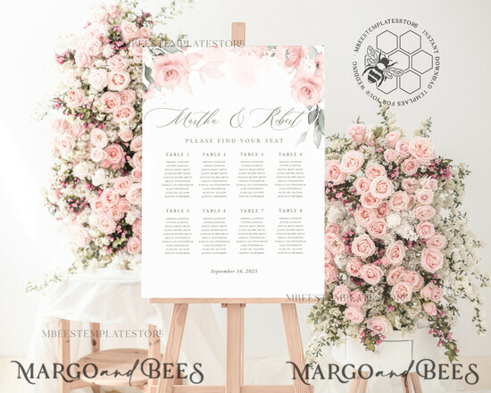 TEMPLETT wedding signs Boho Roses wedding welcome sign template, Wedding Seating Chart Template, Printable Seating Chart Wedding, Chart Sign Poster, WRom1 1/romanticroses/sc