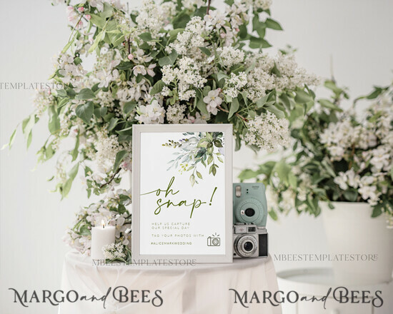 TEMPLETT wedding signs Green Oh Snap Wedding Hashtag Sign template, Instant download Greenery Wedding Instagram Sign, Hashtag Printable, Minimalist Sign, WGreen4 4/greenbot/os