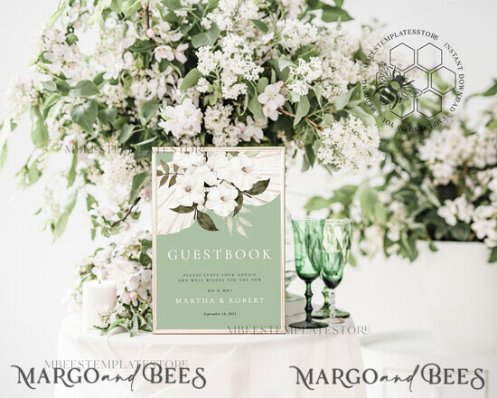 TEMPLETT wedding signs Green Guestbook Wedding Sign template, Instant download Boho Wedding Guest book Sign, Guestbook Printable, Minimalist Sign, WSpr3 3/spring/gb