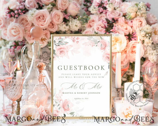 TEMPLETT wedding signs Roses Guestbook Wedding Sign template, Instant download Greenery Wedding Guest book Sign, Guestbook Printable, Minimalist Sign, WRom1 1/romanticroses/gb