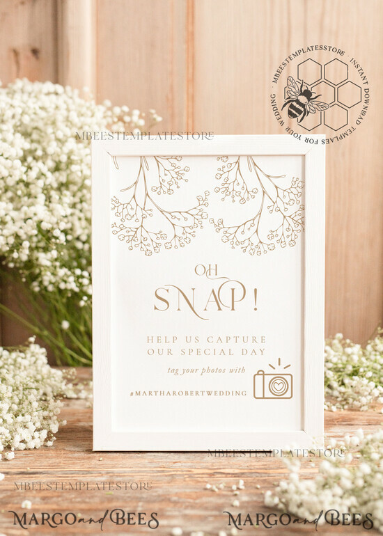 TEMPLETT wedding signs Rustic Oh Snap Wedding Hashtag Sign template, Instant download Boho Wedding Instagram Sign, Hashtag Printable, Minimalist Sign, WGyp2 2/gypsophila/os