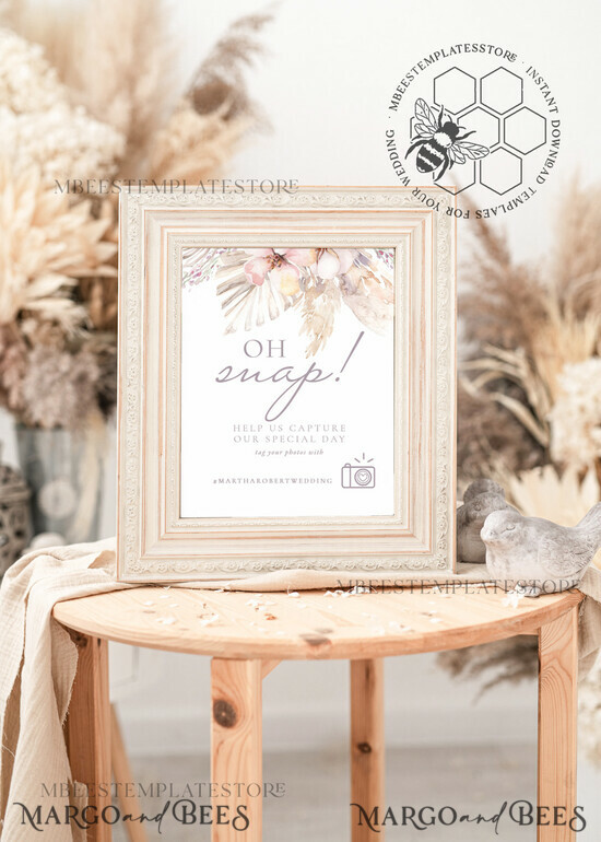 TEMPLETT wedding signs Boho Oh Snap Wedding Hashtag Sign template, Instant download Rustic Wedding Instagram Sign, Hashtag Printable, Minimalist Sign, WPam5 5/bohopampas/os