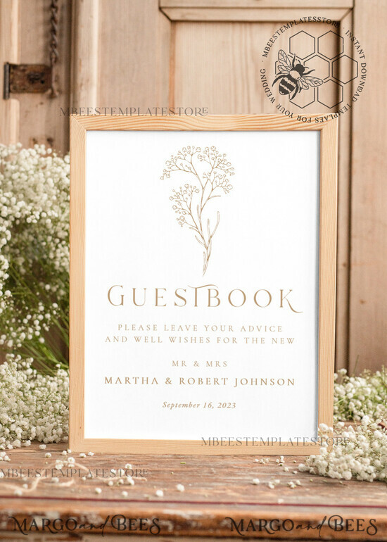 TEMPLETT wedding signs Rustic Guestbook Wedding Sign template, Instant download Boho Wedding Guest book Sign, Guestbook Printable, Minimalist Sign, WGyp2 2/gypsophila/gb