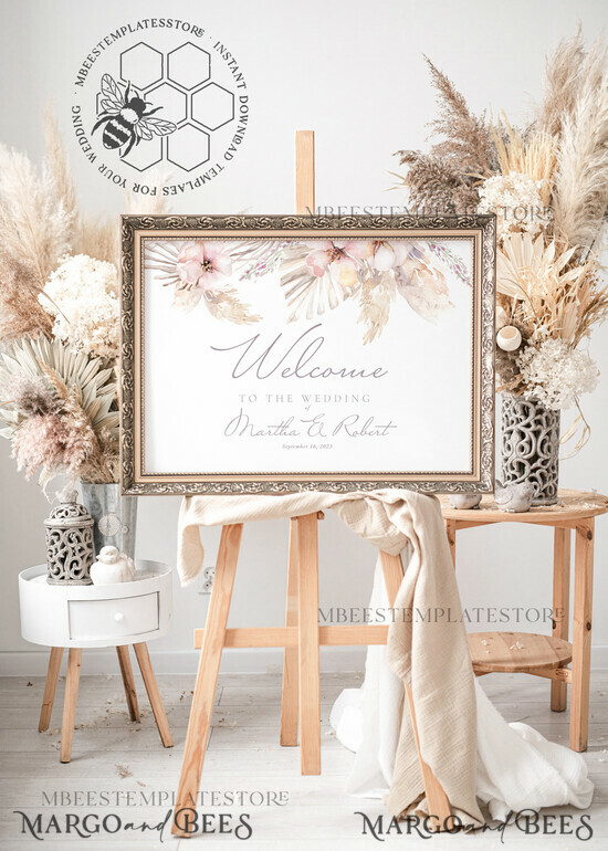 TEMPLETT wedding signs Rustic wedding welcome sign template, Instant download Boho Wedding Sign, Garden Sign Set Printable, Minimalist Large Sign, WPam5 5/bohopampas/wl