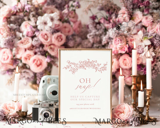 TEMPLETT wedding signs Rustic Oh Snap Wedding Hashtag Sign template, Instant download Boho Wedding Instagram Sign, Hashtag Printable, Minimalist Sign, WRoses8 8/romanticroses/os
