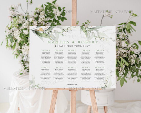 TEMPLETT wedding signs Greenery wedding welcome sign template, Wedding Seating Chart Template, Printable Seating Chart Wedding, Chart Sign Poster, WSpr1 1/spring/scl