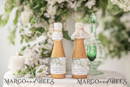 TEMPLETT bridal shower Sage Green bridal shower Champagne Bottle Labels template, Instant download Greenery bridal shower Favors Tags, Garden favor Tag Diy WSpr1 1/spring/chl