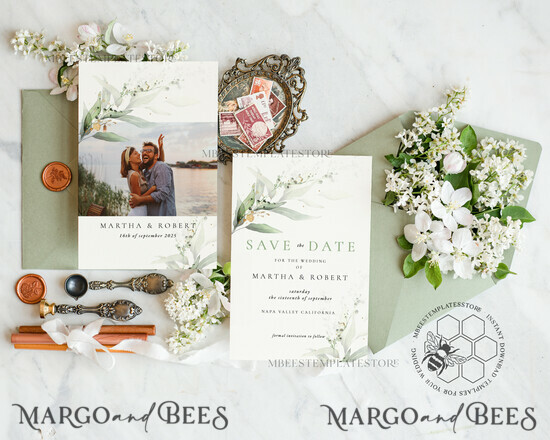TEMPLETT save the date Sage Green save the date card template, Instant download Greenery save the date card , Modern Garden save the date cards Set Printable WSpr1 1/spring/std