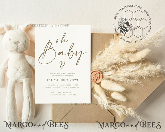 TEMPLETT baby shower Modern Baby Shower Invitation Template, Instant Download Printable Invites Home Printing, Simple Boho baby shower Card SetModern Baby Shower InvitationTemplate, Instant Download Printable Invites Home Printing, Simple Boho baby shower Card Set We will be glad to take part in the preparation of your event! DIY TEMPLATE - COMPUTER EDITING ONLY Editing on mobile is not possible! Please read the description. This baby shower Suite bundles is a fully editable design. This is an editable template, that you edit yourself on the Templett website on a computer only, phone/tablet editing not available. Edit, download and print yourself, or have it professionally printed. All wording is editable so it can be used for any event! Add Foto on back side if needed. Personalize your template in Templett, an easy to use template editor that works in your web browser. ---------------------------***------------------------------- DEMO LINK - TRY BEFORE PURCHASE - FREE! ------------------------------------------------------------- Try it right now! Just copy and paste this demo link into your web browser: https://templett.com/design/demo/mbeestemplatestore/13474699 ---------------------------***------------------------------- DIY baby shower INVITATION TEMPLATE INCLOUDE • INVITATION MAIN CARD - US A7: 5 x 7\