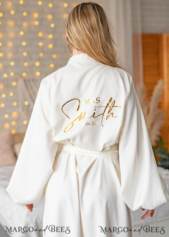 BRIDE bolero, robes, garter Bridal Robes Bridal robe for wedding with wide sleeves Bride robe Long white or Ivory robe Satin silk boudoir robe Dressing gown 04/SatLSM/Robe