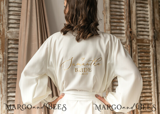 BRIDE bolero, robes, garter Bridal Robes Bridal robe for wedding with bishop sleeves Bride robe Long white or Ivory robe Satin silk boudoir robe Dressing gown 38/NeRM/Robe