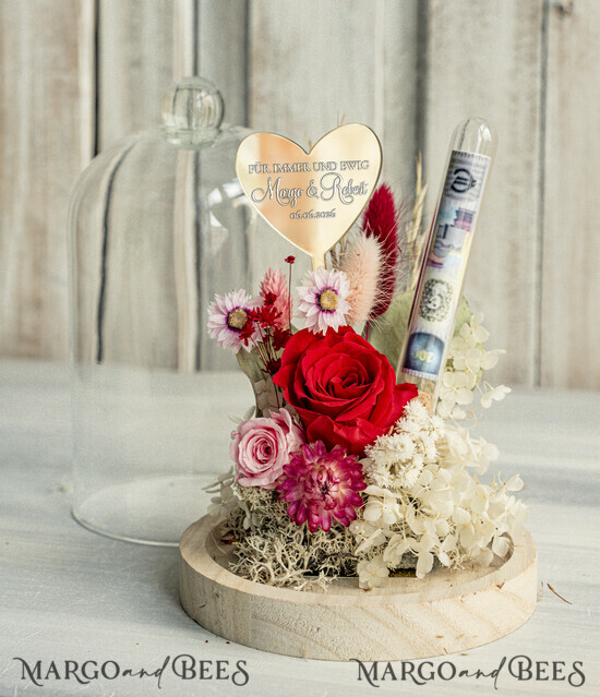 NEWLY WEDS COUPLE GIFTS Geldgeschenk zur Hochzeit Geschenkschachtel für Geld Geldgeschenk zur Hochzeit mit Strauß aus Trockenblumen personalisiert 03/bhKDR/KopMde