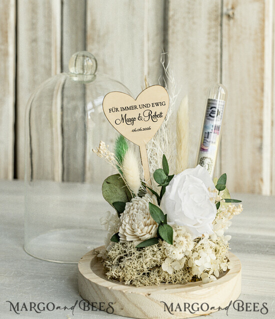 NEWLY WEDS COUPLE GIFTS Geldgeschenk zur Hochzeit Geschenkschachtel für Geld Geldgeschenk zur Hochzeit mit Strauß aus Trockenblumen personalisiert 01/bhKDR/KopMde