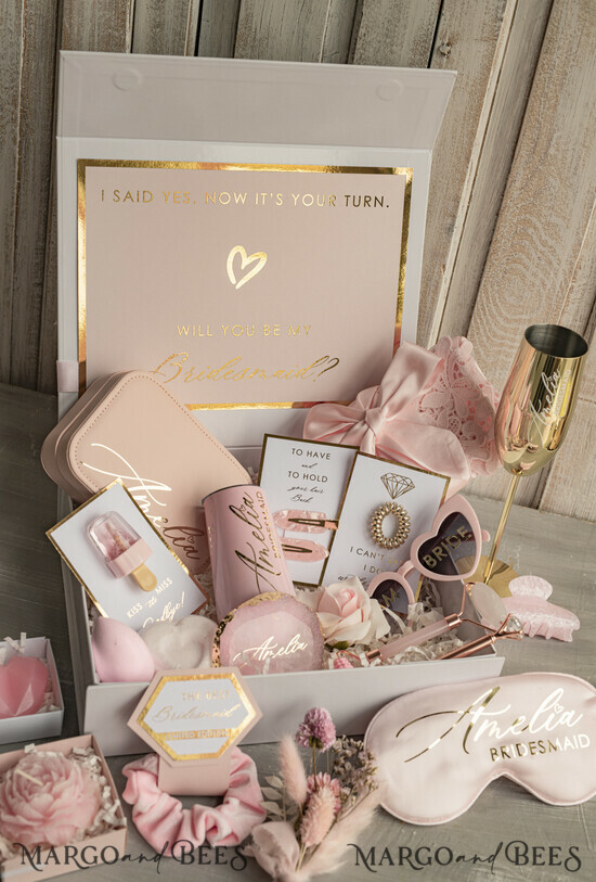 BRIDESMAID/BEST MAN BOX bridesmaid proposal box Personalized Bridesmaid Proposal Box with Robe, Complete Maid of Honour Box, Blush Will You Be My Bridesmaid box set 01/BRR/MbEX