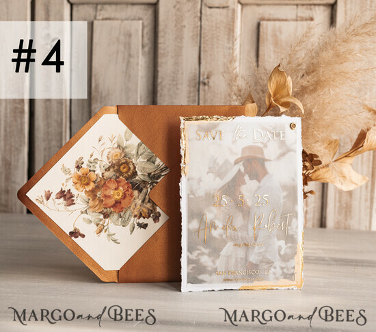 SAVE THE DATES photo vellum plexi Terracotta Save the Date Cards with Photo, Burnt Orange Vellum Golden Save Our Dates with Photo 04/velRwZl/StD
