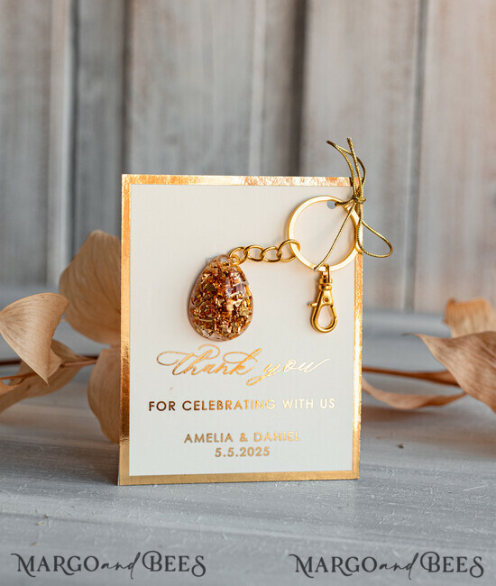WEDDING FAVORS Resin Custom Resin Keychain Wedding Favors For Guests in bulk Custom Resin glamour golden Keychain, Golden personalised Thank you gifts Teardrop Keychain with Gold-Plated Stainless Steel Hardware 04/gldkch/fgK