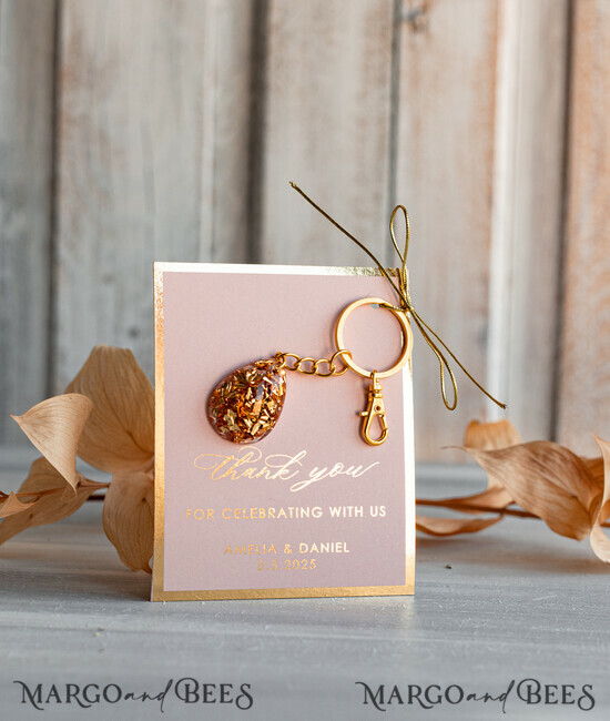 WEDDING FAVORS Resin Custom Resin Keychain Wedding Favors For Guests in bulk Custom Resin glamour golden Keychain, Golden personalised Thank you gifts Teardrop Keychain with Gold-Plated Stainless Steel Hardware 03/gldkch/fgK