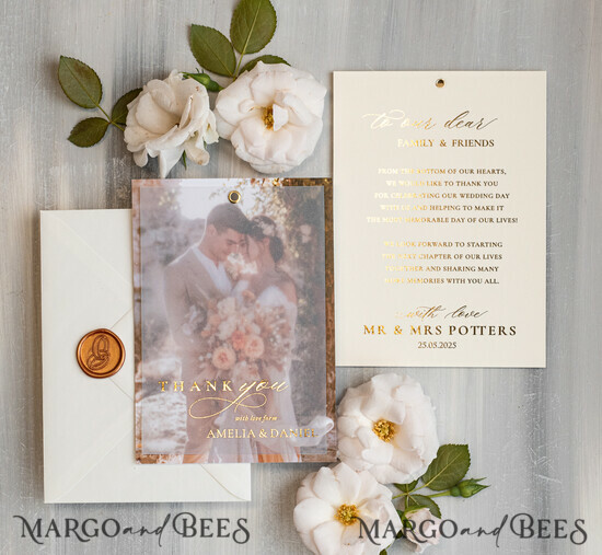 THANK YOU CARDS photo gold vellum plexi Printed vellum Wedding Photo Thank You Cards, Modern Wedding Thank You Cards with Photo, Minimalist Thank You Cards Wedding 05/VelMgld/Thcard