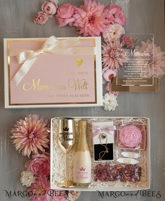 Geschenke zum Muttertag Geschenkset Entspannung Geschenkidee zum Muttertag – Exklusives Geschenkset für Mama mit Statuette, Champagnerglas & Schmuck 02/klszmp/BMaDE