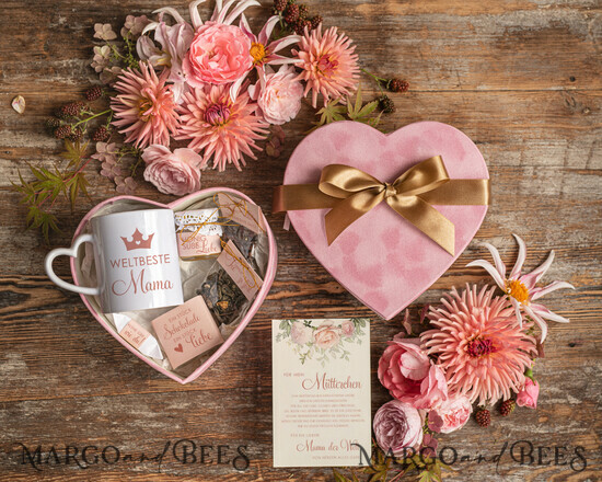 Geschenke zum Muttertag Muttertagsbox in Herzform Geschenkbox Herz für Mama mit Tasse, Kaffee, Tee, Honig & Grußkarte – stilvolles Muttertagsgeschenk, fertig verpackt und liebevoll gestaltet 01/bHert/BMaDE