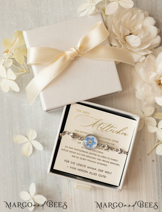 Geschenke zum Muttertag Schmuck für Mama zum Muttertag Muttertag Geschenk für Mama – Armband mit Vergissmeinnicht-Blume in Geschenkbox mit Widmung 06/nzpM/BMaDE