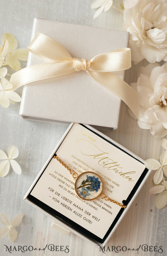 Geschenke zum Muttertag Schmuck für Mama zum Muttertag Geschenk für Mama – Armband mit Vergissmeinnicht-Blume in Geschenkbox mit Widmung 05/nzpM/BMaDE