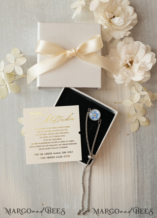 Geschenke zum Muttertag Schmuck für Mama zum Muttertag Geschenk für Mama – Armband mit Vergissmeinnicht-Blume in Geschenkbox mit Widmung 02/nzpM/BMaDE
