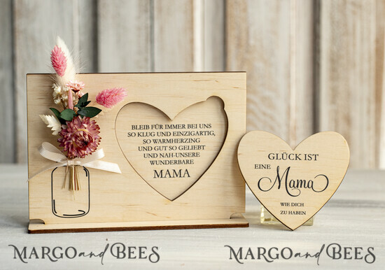 Geschenke zum Muttertag Grußkarten für Mama Geschenkidee zum Muttertag Holz-Statuette mit Widmung & Trockenblumen – Muttertagskarte mit Herz 02/KrDBpxstDR/BMaDE