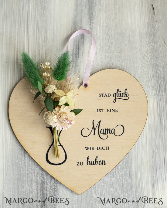 Geschenke zum Muttertag Grußkarten für Mama Geschenkidee zum Muttertag Holz-Herz mit Trockenblumen – Hängeschild mit Spruch für Mama Muttertagskarte mit Herz 02/KrDR/BMaDE