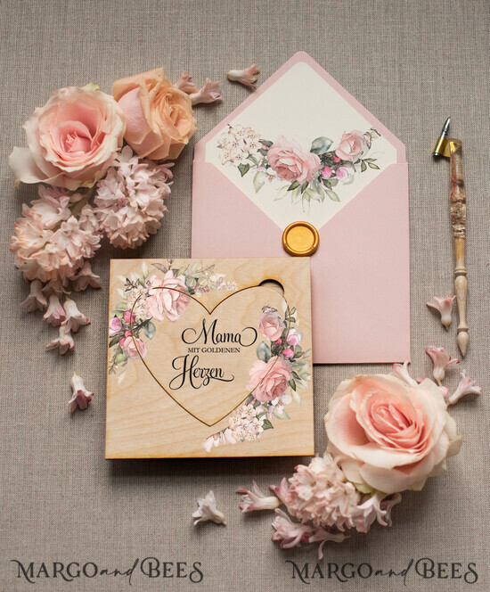 Geschenke zum Muttertag Grußkarten für Mama Holzkarte mit Herz für Mama – Geschenkidee zum Muttertag mit Umschlag & Siegel 01/KrD/BMaDE