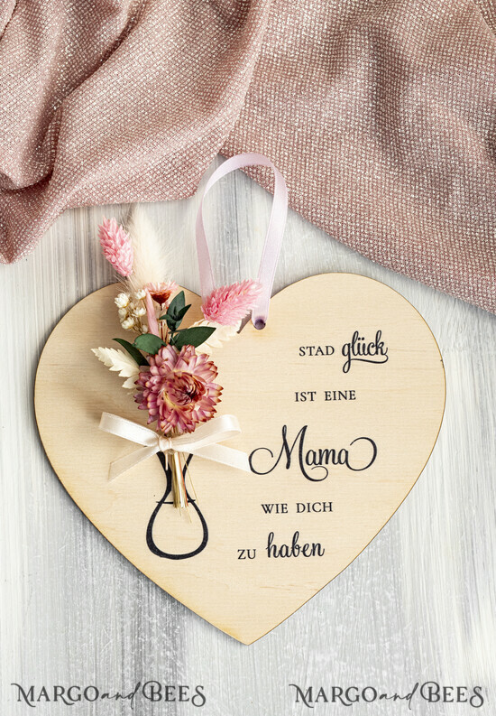 Geschenke zum Muttertag Grußkarten für Mama Geschenkidee zum Muttertag Holz-Herz mit Trockenblumen – Hängeschild mit Spruch für Mama Muttertagskarte mit Herz 03/KrDR/BMaDE