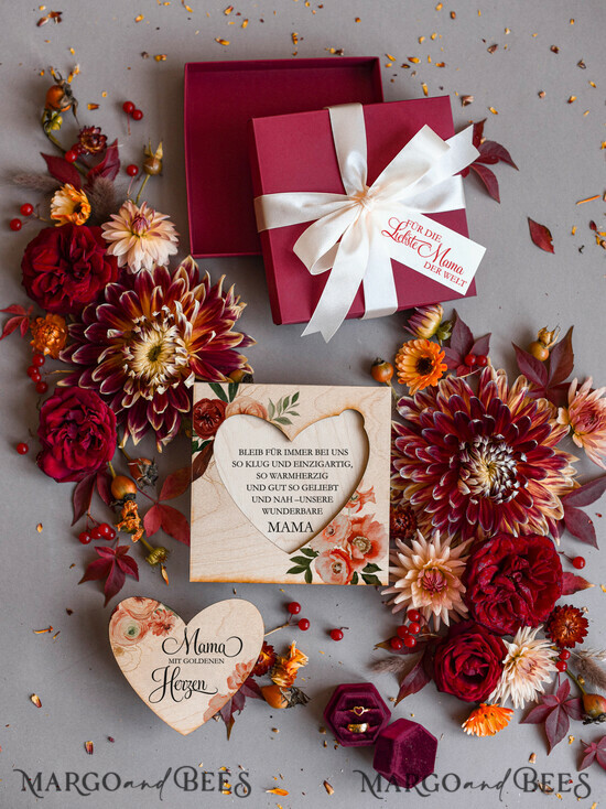 Geschenke zum Muttertag Grußkarten für Mama Holzkarte mit Herz in Geschenkbox – Muttertagsgeschenk mit Widmung, Blumen & Wachssiegel 02/KrDP/BMaDE
