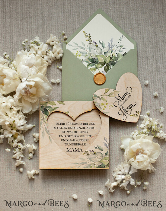 Geschenke zum Muttertag Grußkarten für Mama Holzkarte mit Herz für Mama – Geschenkidee zum Muttertag mit Umschlag & Siegel 02/KrD/BMaDE
