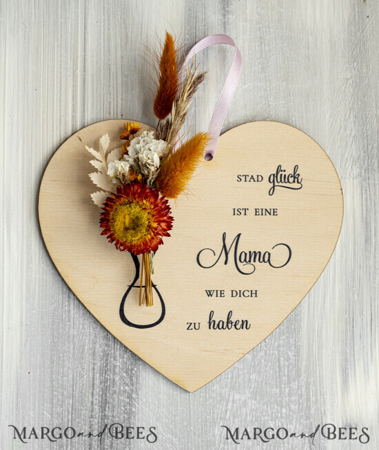 Geschenke zum Muttertag Grußkarten für Mama Geschenkidee zum Muttertag Holz-Herz mit Trockenblumen – Hängeschild mit Spruch für Mama Muttertagskarte mit Herz 01/KrDR/BMaDE