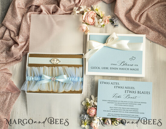 BRIDE bolero, robes, garter Geschenkidee für die Braut Strumpfband Strumpfband – die besondere Geschenkidee für die Braut getrockneten Vergissmeinnicht-Blüte 02/tm/podDE
