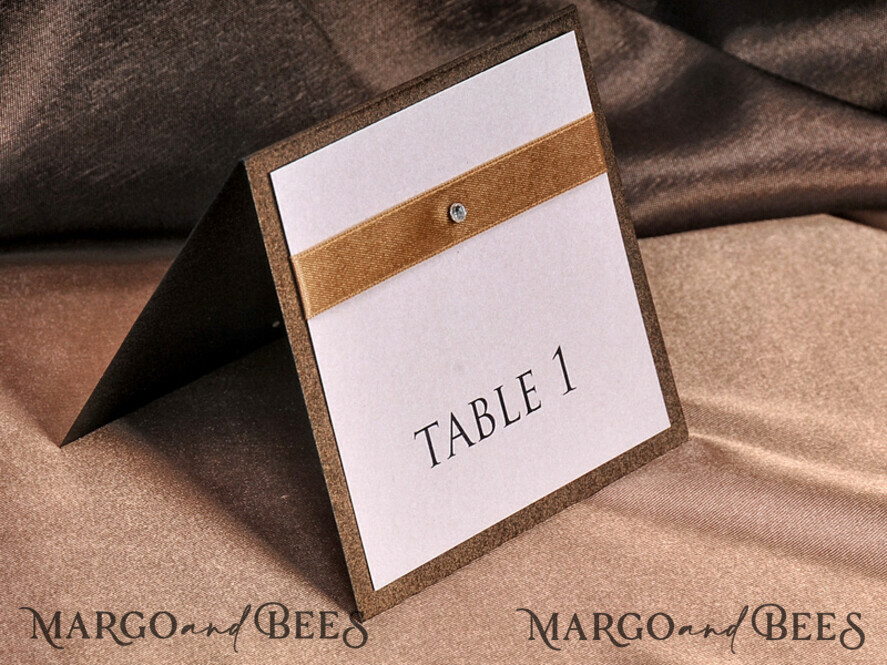 TABLE DECOR SIGNS romantic Romantic Wedding Table Numbers with Golden Ribbon, Glamour Wedding Table Cards, Elegant Handmade Personalized Cards, Delicate Wedding Table Décor, Editable text