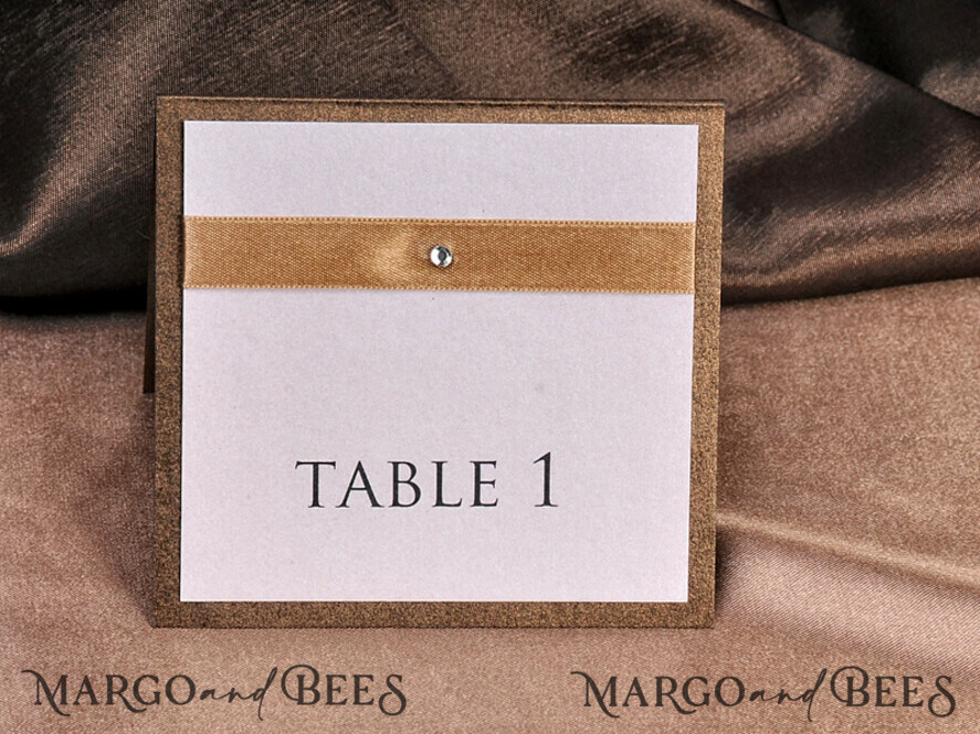 TABLE DECOR SIGNS romantic Romantic Wedding Table Numbers with Golden Ribbon, Glamour Wedding Table Cards, Elegant Handmade Personalized Cards, Delicate Wedding Table Décor, Editable text