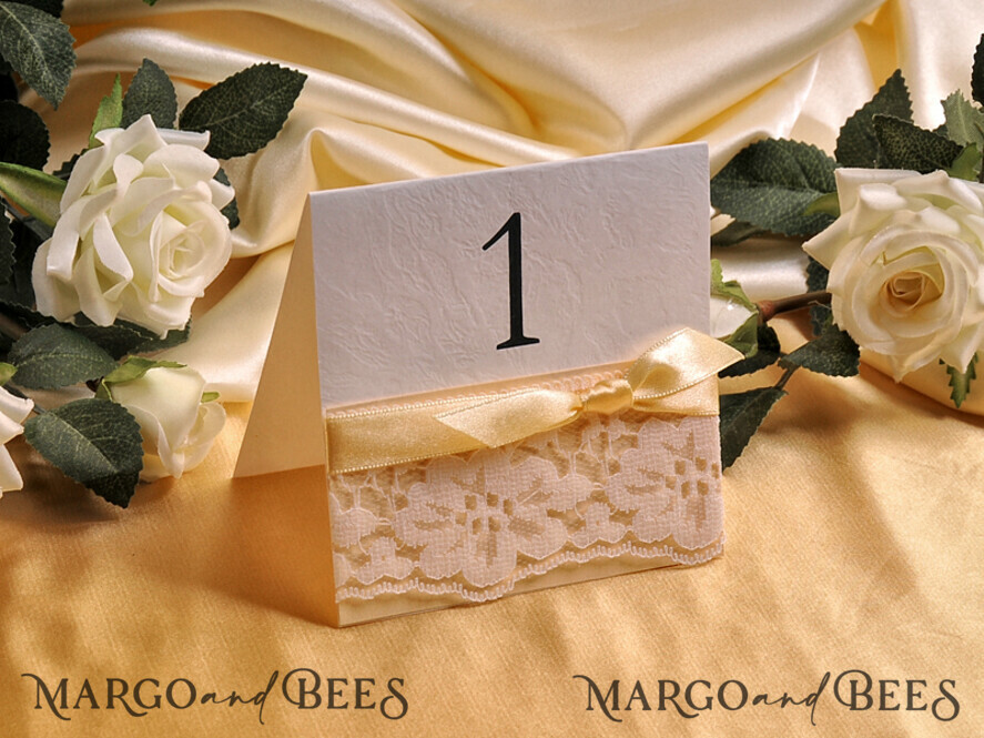 TABLE DECOR SIGNS romantic Romantic Wedding Table Numbers with Ecru Ribbon, Glamour Vintage Lace Wedding Table Cards, Elegant Handmade Editable Custom Cards, Simple Delicate Wedding Signs