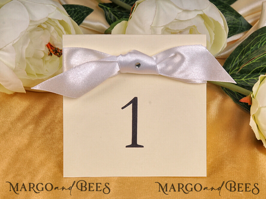 TABLE DECOR SIGNS romantic Romantic Wedding Table Numbers with White Ribbon, Glamour Wedding Table Cards, Elegant Handmade Personalized Cards, Handmade Simple Delicate Wedding Table Décor
