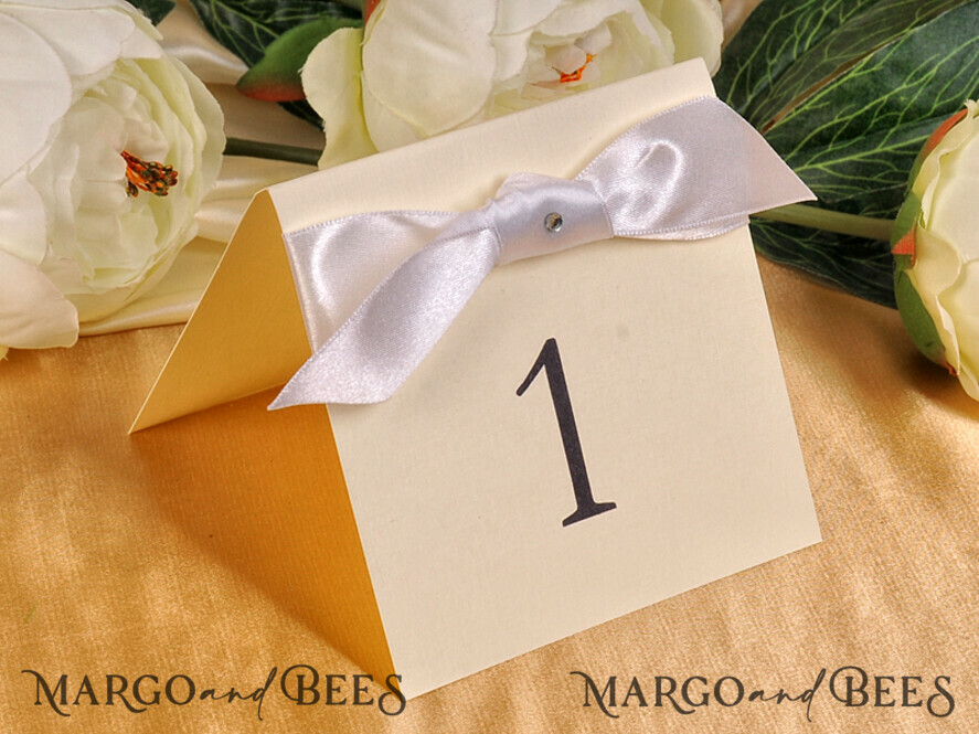 TABLE DECOR SIGNS romantic Romantic Wedding Table Numbers with White Ribbon, Glamour Wedding Table Cards, Elegant Handmade Personalized Cards, Handmade Simple Delicate Wedding Table Décor