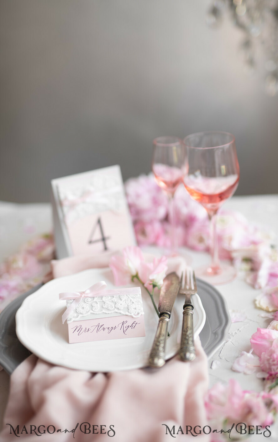 TABLE DECOR SIGNS romantic Romantic Rustic Wedding Table Number with Pink Ribbon, Vintage Lace Custom Table Cards, Light Grey and Blush Pink Shabby Chic Wedding Table Décor, Editable Text