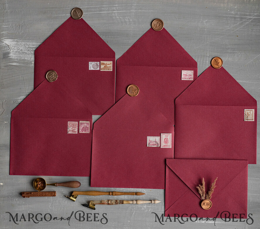 WEDDING INVITATIONS Velvet Envelopes Maroon Handmade envelopes with Liner for invitations, handmade Craft Envelopes for Wedding cards