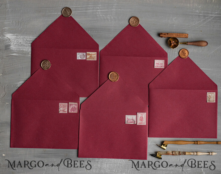 WEDDING INVITATIONS Velvet Envelopes Maroon Handmade envelopes with Liner for invitations, handmade Craft Envelopes for Wedding cards