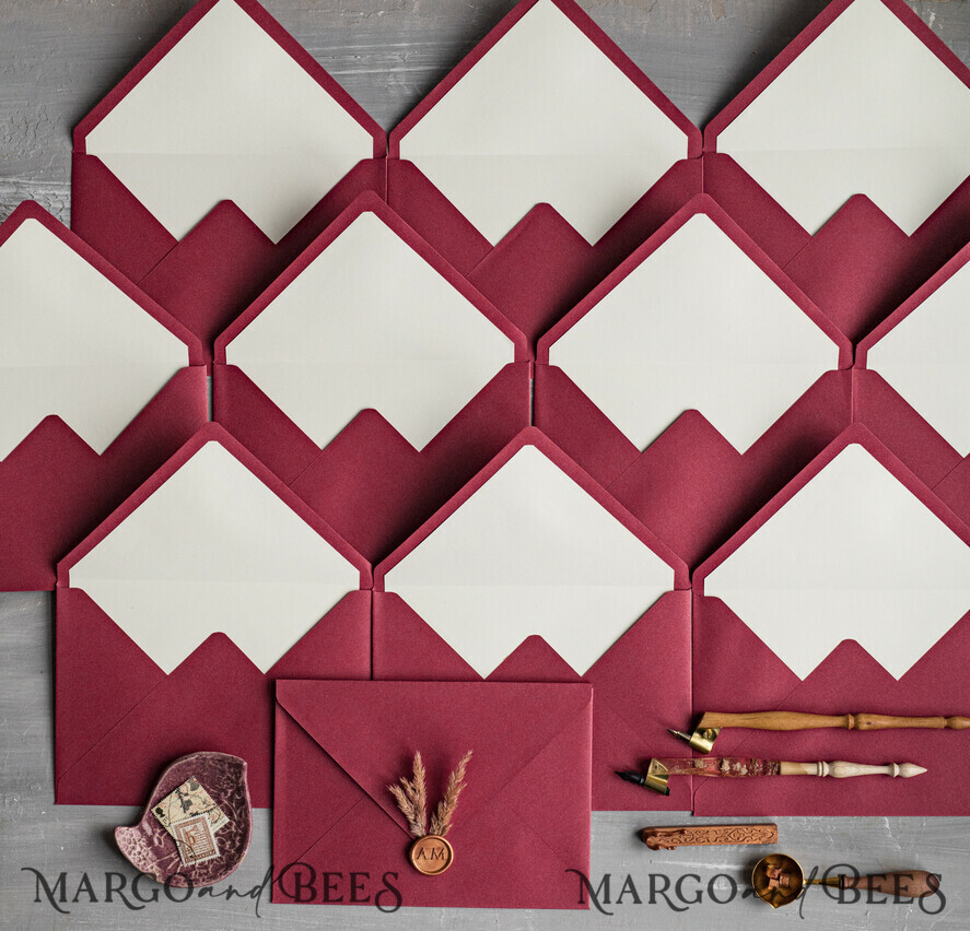 WEDDING INVITATIONS Velvet Envelopes Maroon Handmade envelopes with Liner for invitations, handmade Craft Envelopes for Wedding cards