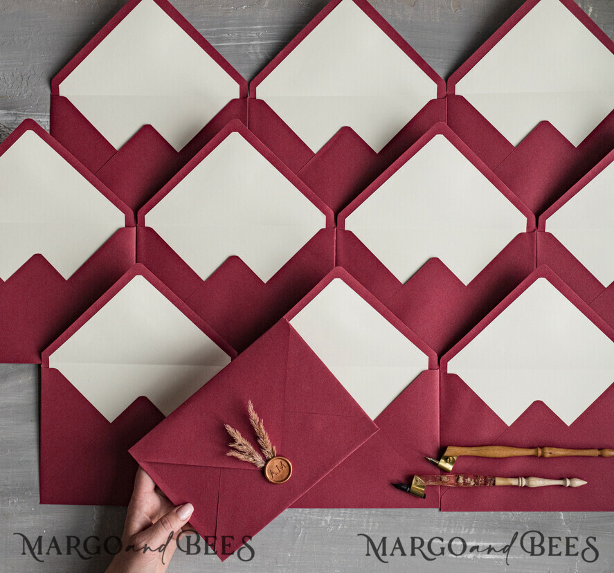WEDDING INVITATIONS Velvet Envelopes Maroon Handmade envelopes with Liner for invitations, handmade Craft Envelopes for Wedding cards