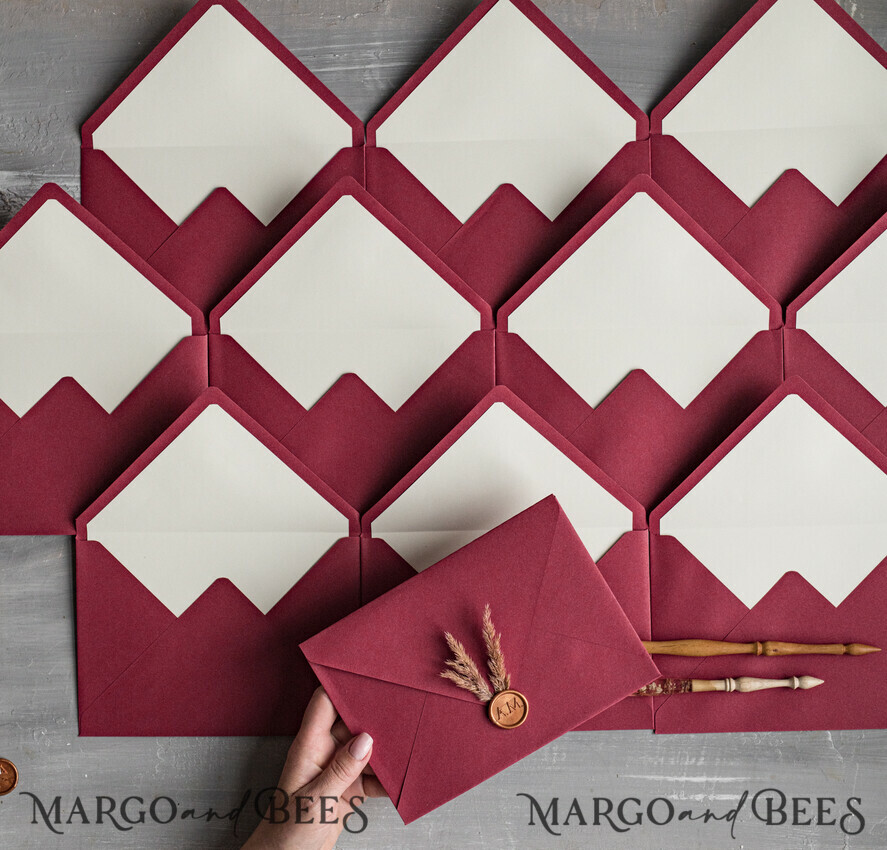 WEDDING INVITATIONS Velvet Envelopes Maroon Handmade envelopes with Liner for invitations, handmade Craft Envelopes for Wedding cards