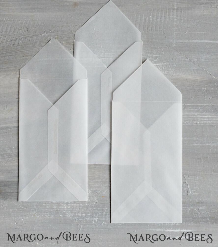 WEDDING INVITATIONS Velvet Envelopes DL Vellum Transparent envelopes for invitations, Long handmade Envelopes for Wedding cards