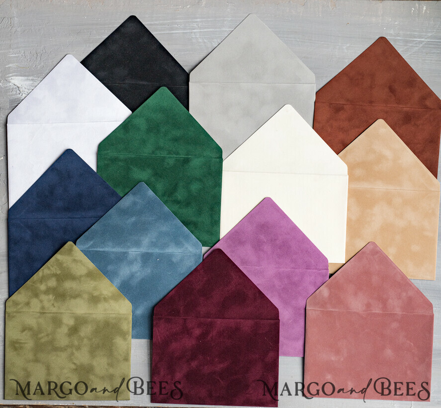 WEDDING INVITATIONS Velvet Envelopes custom colors Gold Velvet envelopes for invitations, a7 Vhandmade velvet Envelopes fo Wedding cards