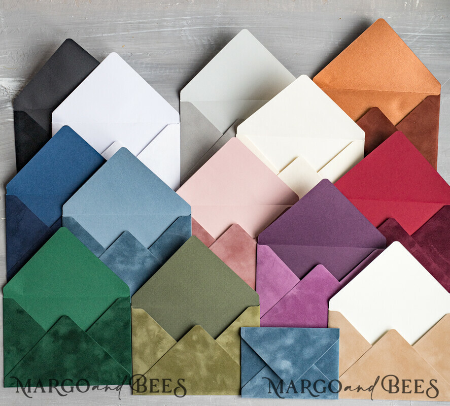 WEDDING INVITATIONS Velvet Envelopes custom colors Gold Velvet envelopes for invitations, a7 Vhandmade velvet Envelopes fo Wedding cards